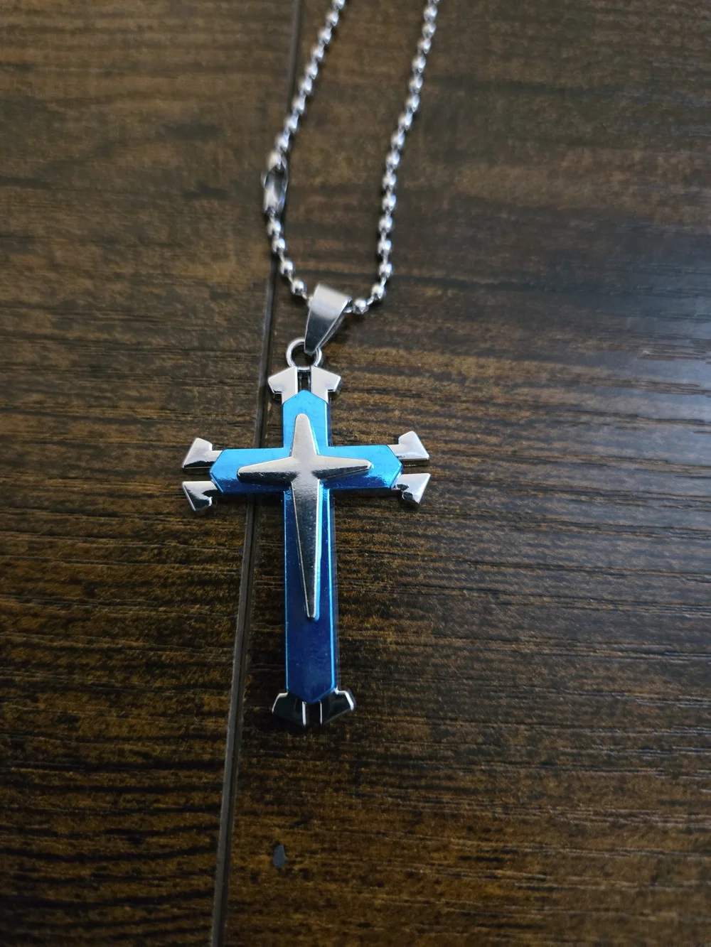 Blue & Silver Cross Pendant Necklace